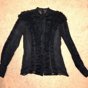 Givenchy Ruffle Sheer Embellished Shirt Size40